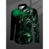 New Red Background Black Herringbone Baroque Print Men's Long Sleeved Shirt, Light Luxury Casual Formal Shirt