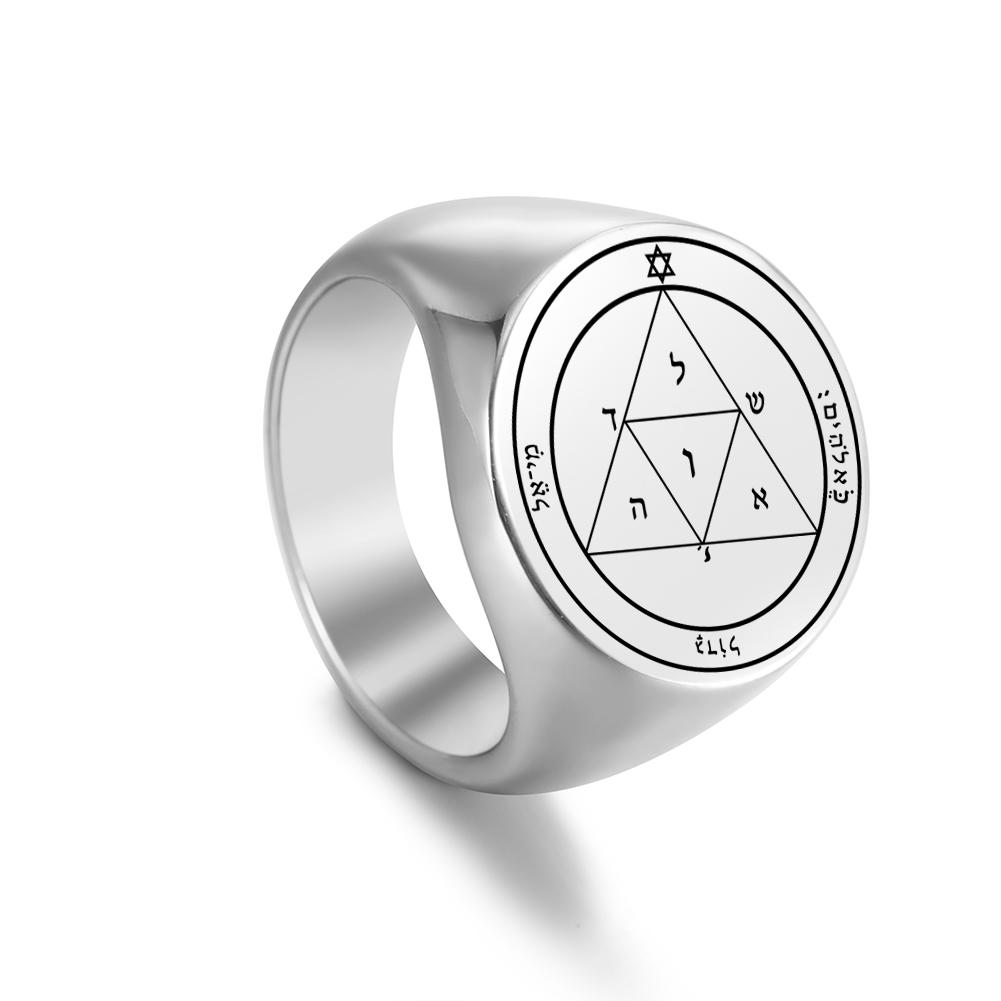 

LIKGREAT Vintage Pentacles Seal Solomon Rings Retro Massive Male Finger Ring Stainless Steel Punk Amulet Jewelry for Women 12&Steel color
