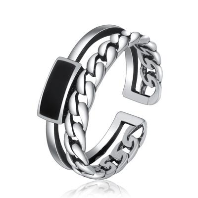 Retro Geflochtene Kette Ring Männer Schmuck Mode Persönlichkeit Offenen Ring S925 Doppel Schicht Schwarz Kleber Twists Zeigefinger Zubehör