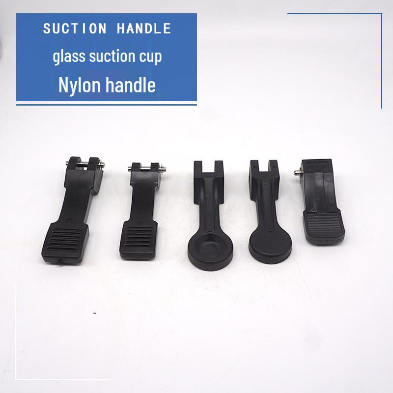 Black Nylon Round Head Glass Suction Cup with Fiberglass Hand Board Curved Handle, Pin Distance 7mm, 1 Piece