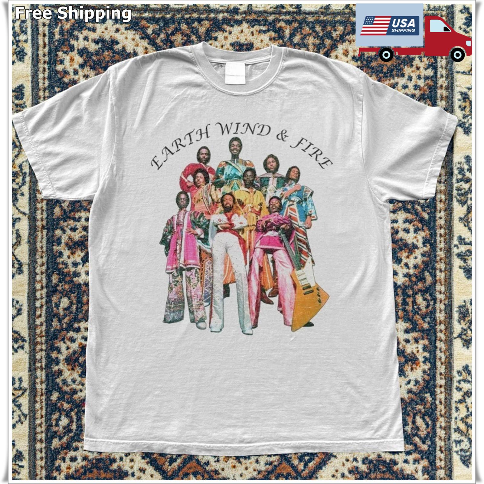 Earth Wind and Fire T-Shirt Retro Funk, Soul, Disco Band White Cotton T-shirt XXL