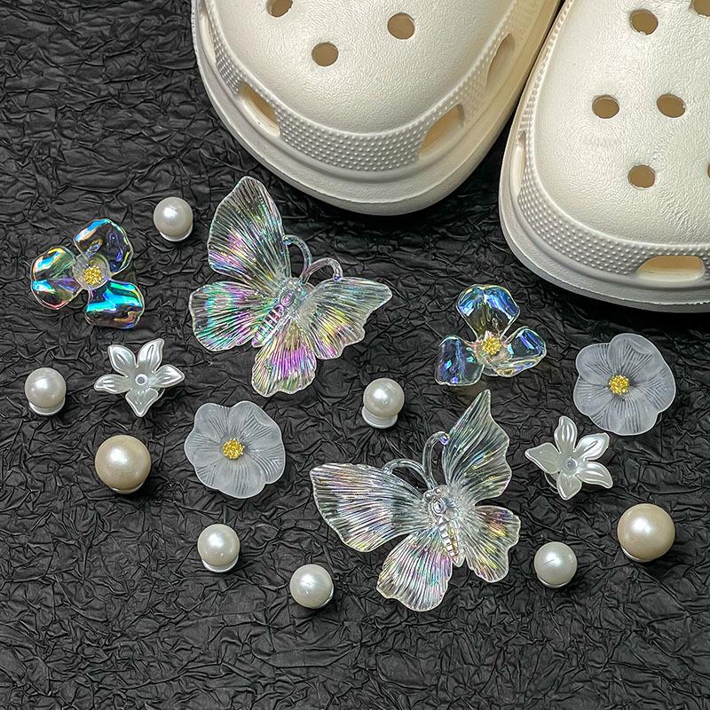 Crystal Butterfly Pearl Shoe Buckles for Summer Clogs