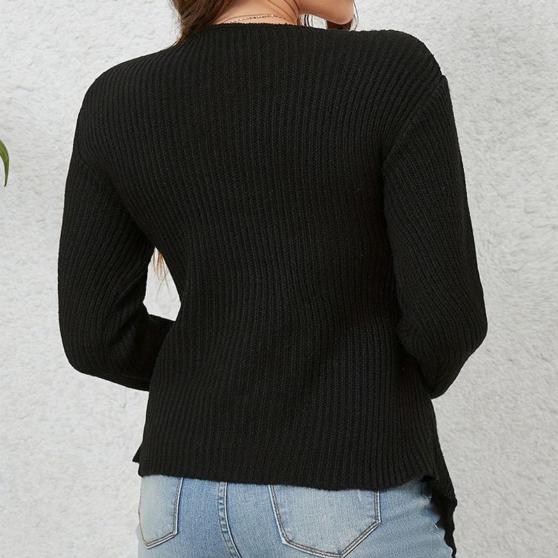 GMXIA Pure Desire and Skinny-neck Sweater Woman Spring and Autumn Slim-fit Open-split Pullover Knitted Bottom Sweater with A Top Woman