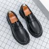 Herrars vardagliga läderskor Brittisk stil Rund tå Tjock sula Formella skor Nya utomhus Halkfria Affärs Oxfordskor