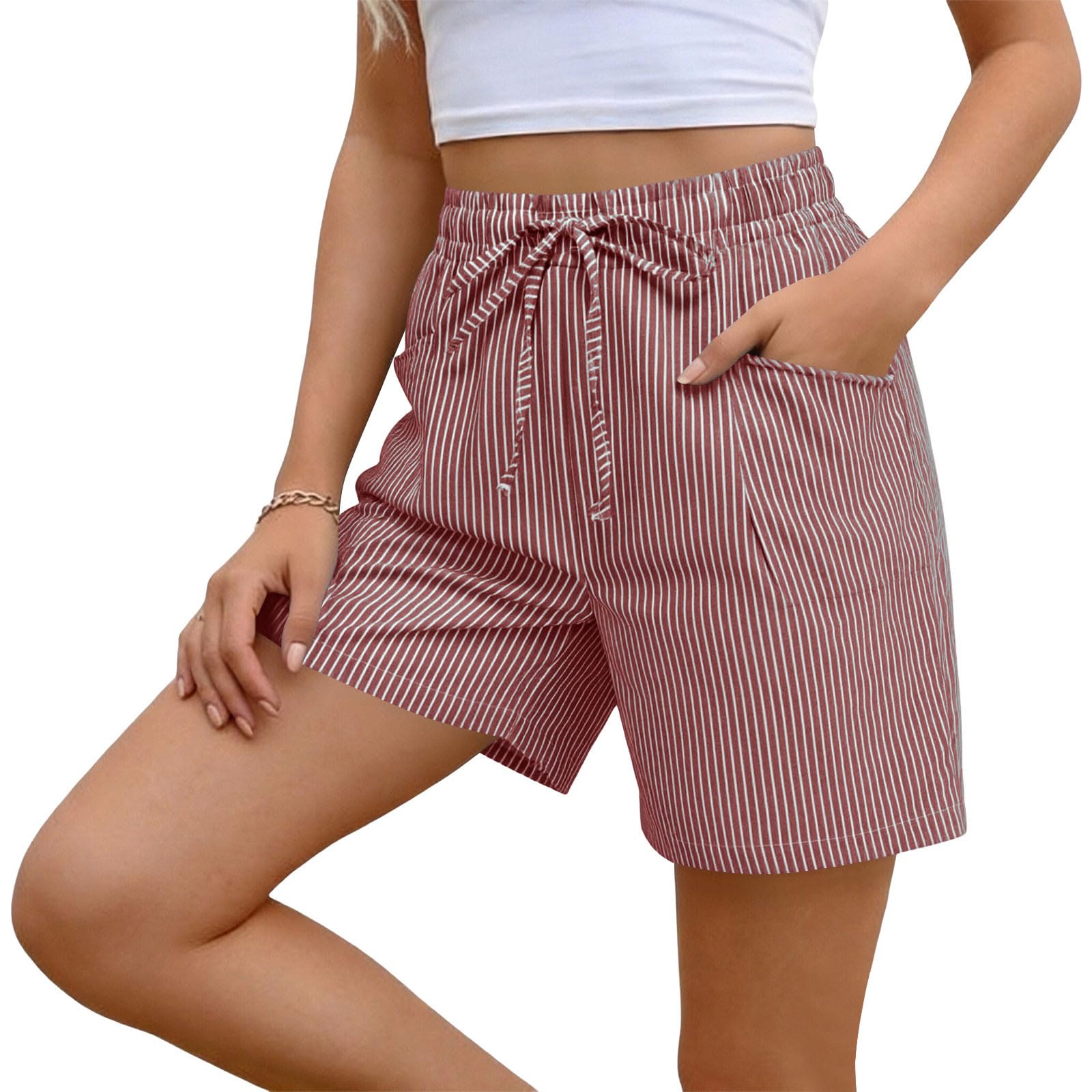 

Shorts For Women Striped Casual Summer Loose Pocket Shorts XL червоний