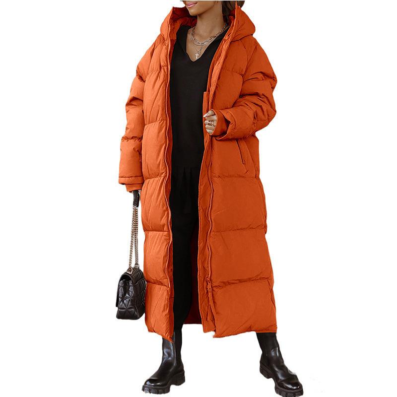 Winter Hooded Long Coat Women Elegant Pocket Long Sleeve Jacket  Loose Zipper Thick Warm Outwear