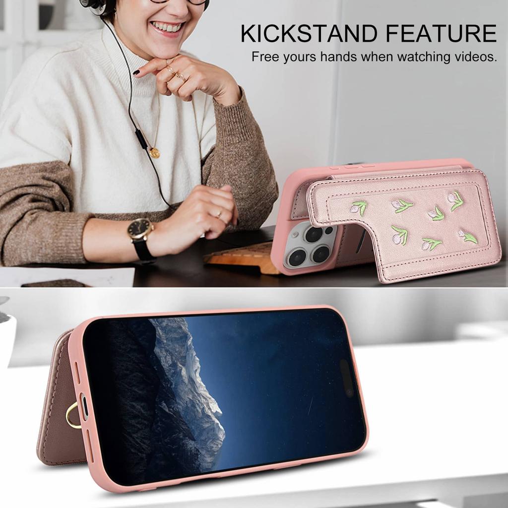Flip Stoßfeste Hülle Kompatibel Mit iPhone 16 15 14 13 12 11 Pro Max Stereo Blume mit Lanyard Ständer Geldbörsenhülle für Damen