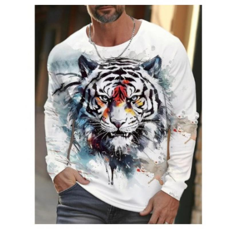 Herren Langarm T-Shirt Tier Tiger Wolf 3D Digitaldruck Bequem Übergröße Personalisiert Modisch Herbst Winter Langarm T-Shirt