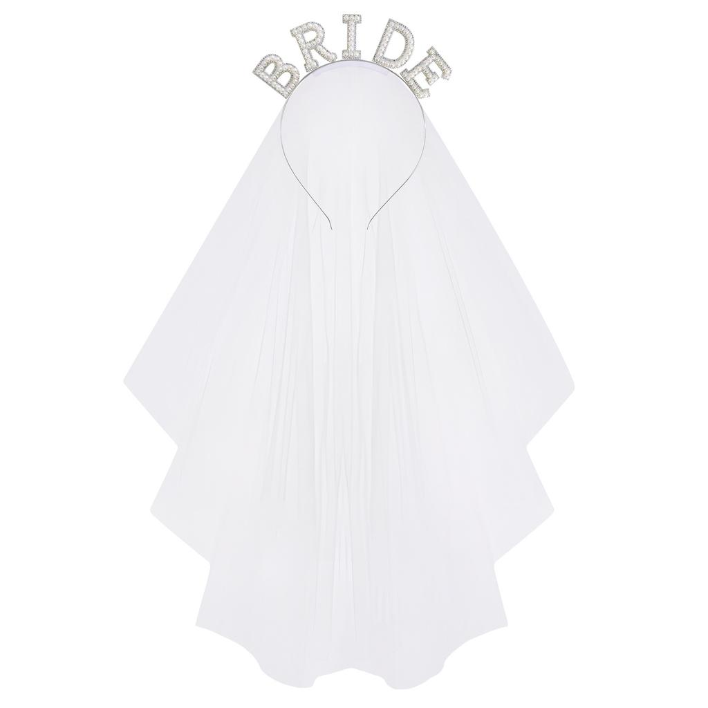 Bride-To-Be Pearl Headband Veil Shoulder Strap 2-Piece Bride Single Pie Headband Wedding Essential Dress
