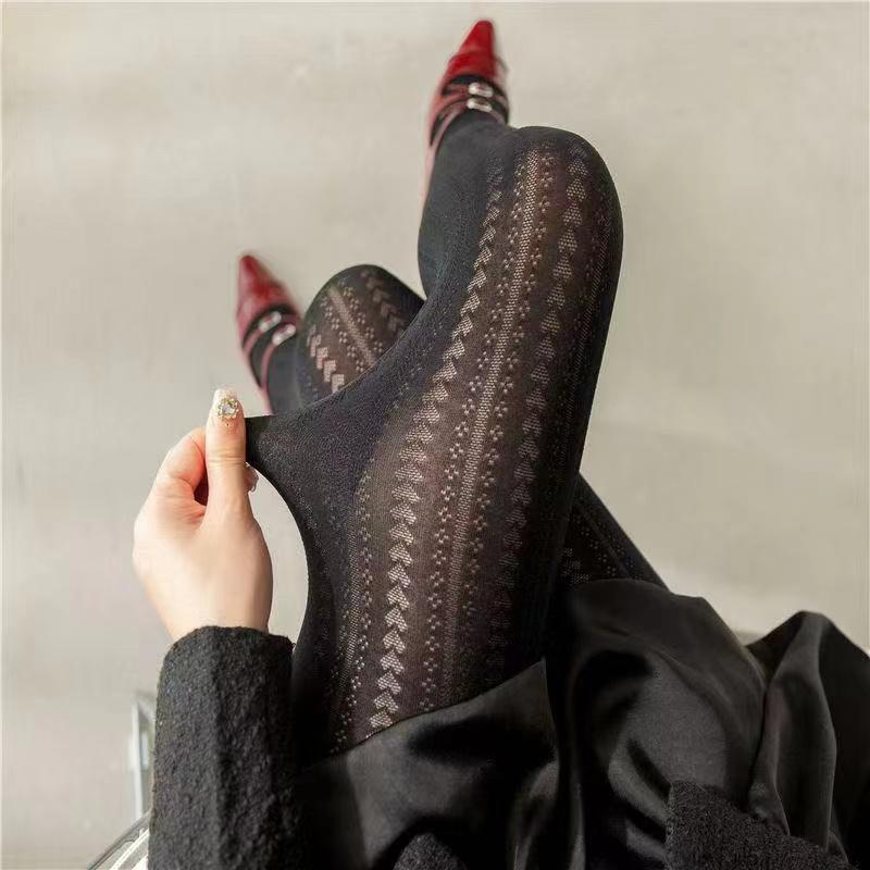 Lolita Vintage Herzmuster Strumpfhose Damen Ausgeschnittene Strumpfhose Geformte Netz-Strumpfhose Damen für Kleid Herbst Leggings One Size gray