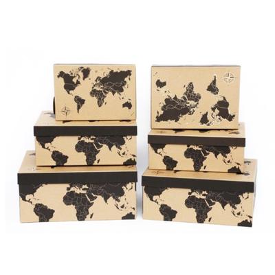 [A1399] - Set mit 6 Souvenirboxen 'Mappemonde' schwarzbeige - 36x28x16 cm