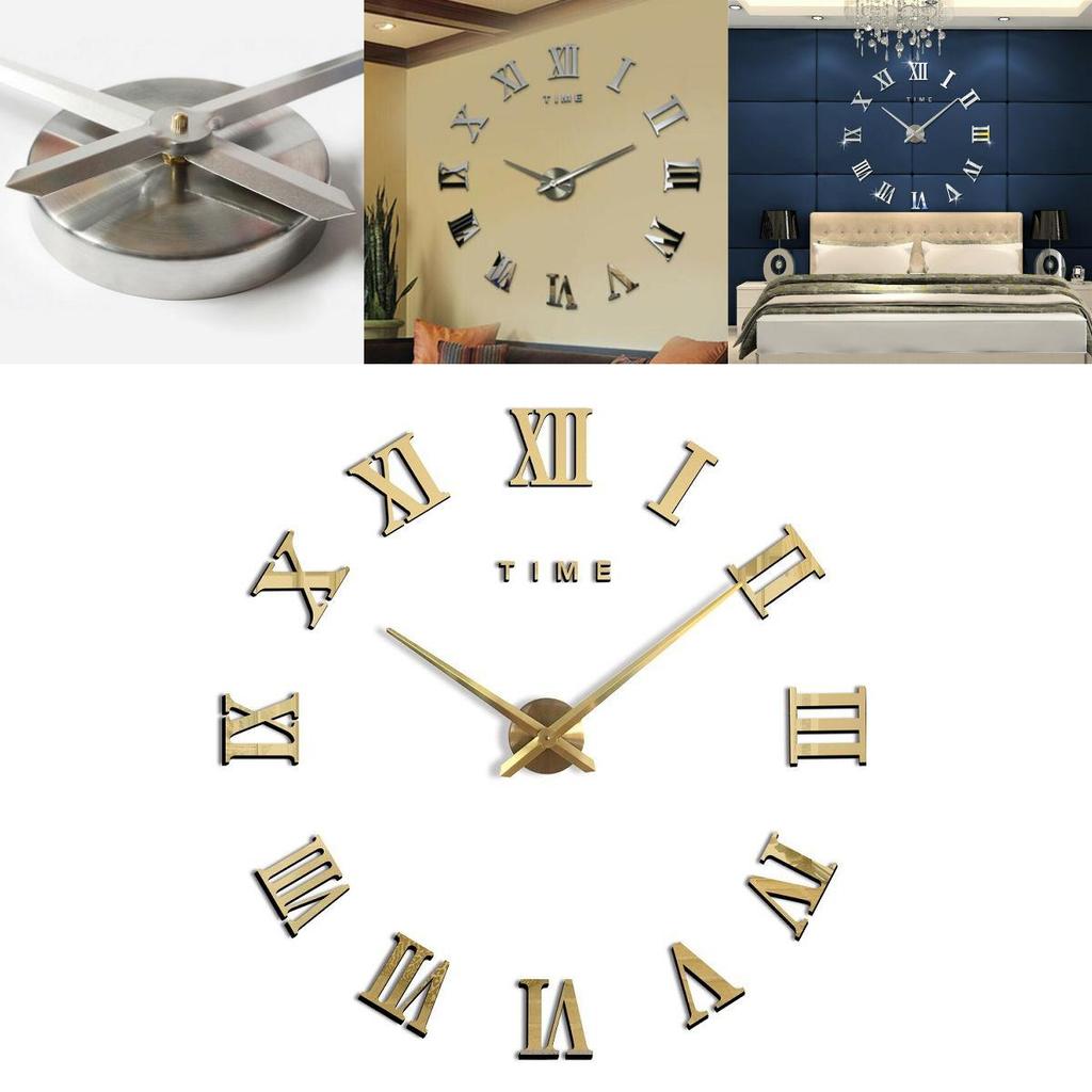 Elegant 3d Diy Roman Numerals Luxury Mirror Wall Sticker Clock For Home Decor