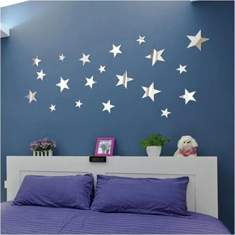 Home 20pcs Star Mirror Wall Sticker Large Medium and Small Combination Acrylic Mirror Wall Sticker Living Room Wall Decorations