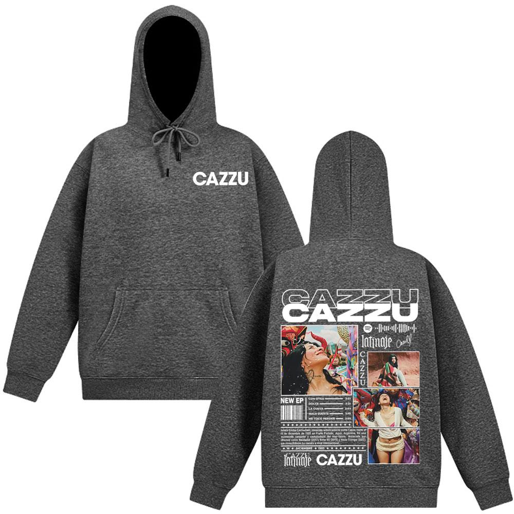 Singer Cazzu Tour 2025 Double-sided Print Hoodies Men's Women Hip-hop Sweatshirt Long-sleeved Casual Thick Aesthetic Sportswear