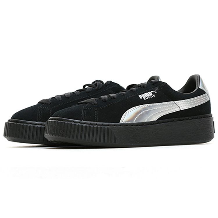Puma Suede Series Laser Low-Top Sneakers Women Sneakers Black Silver 363649-01