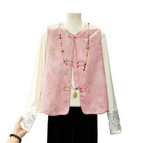 Elegant Women s Tang Suit Vest with Frog Buttons - Stylish Spring/Autumn National Wind Style 3XL розовый