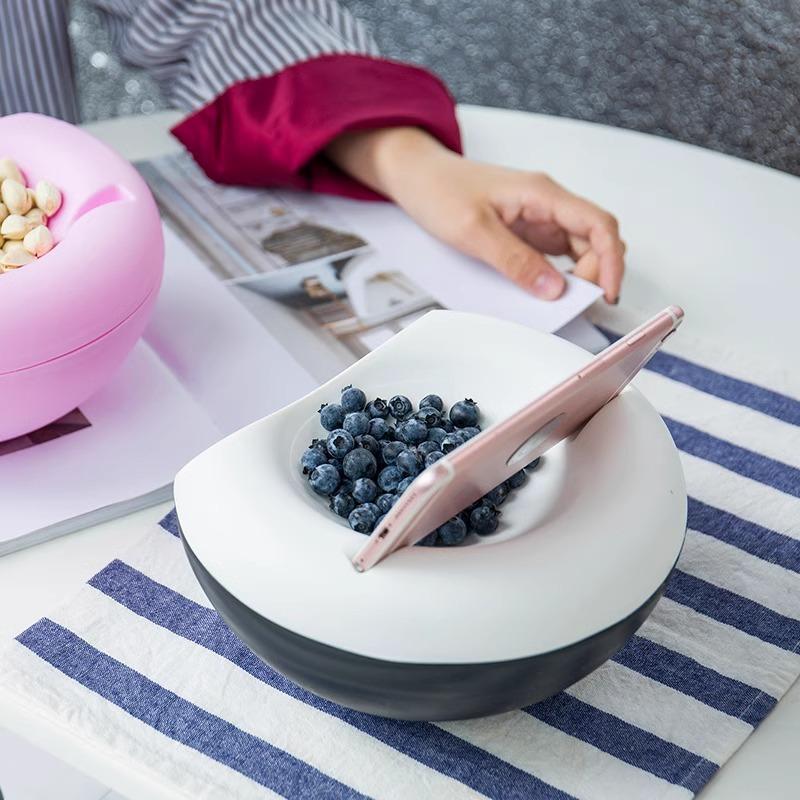 Multi Functional Lazy Snack Bowl with Phone Holder for Desk Use Snack Serving Bowl for Fruit Nuts Seeds Shells Detachable Design for Easy Cleaning