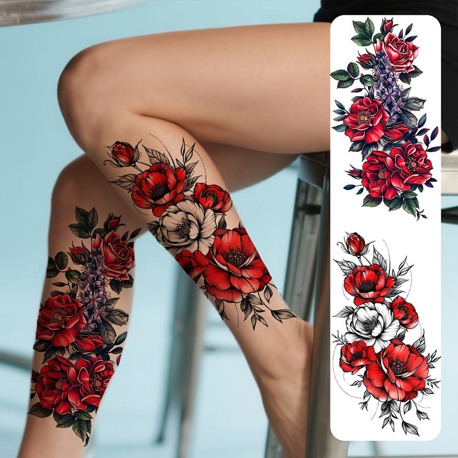Florals Fake Tattoo Rose Flowers Temporary Tattoos 2 Sheets For Women Girls Watercolor Waterproof Accessories