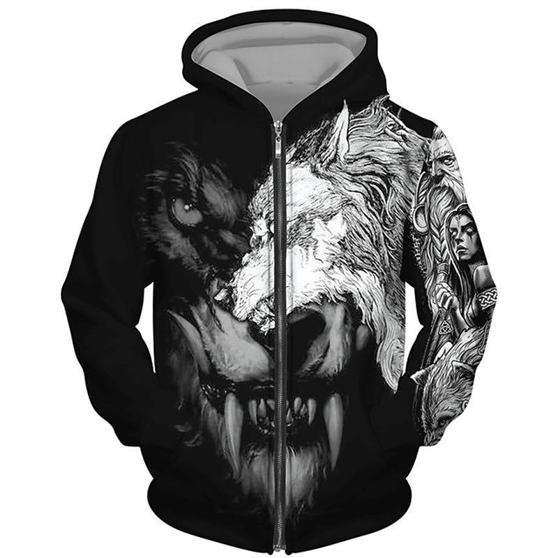 Men's Animal Wolf Graphic Prints Hoodie Hoodies Sweatshirt Streetwear Designer Long Sleeve Hooded Sports & Outdoor