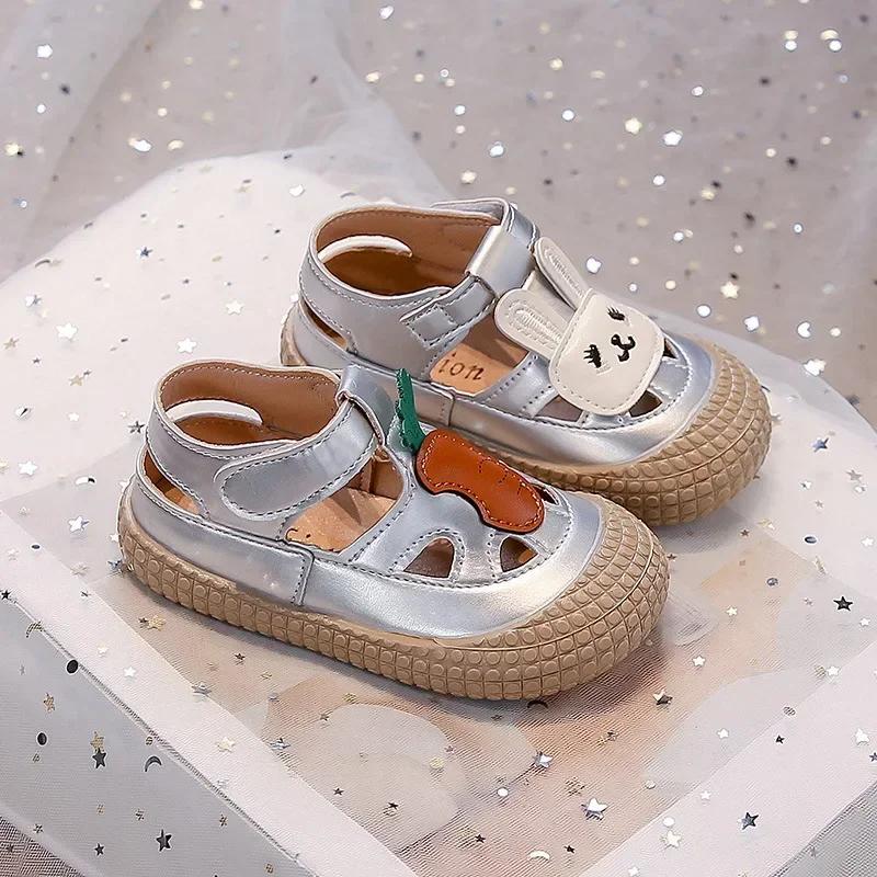Kinder Ballerinas Zehenkappe Anti-Stoß Mädchen Sandalen Ausgehöhlt Atmungsaktiv 2025 Sommer Neu Kinder Strandschuhe Süßer Hase