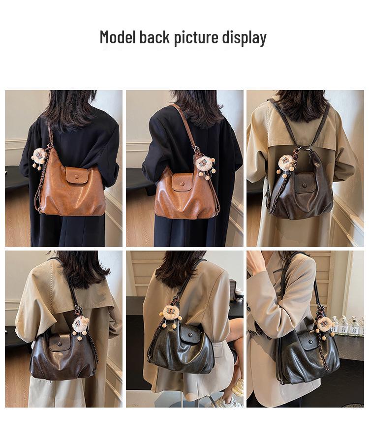 Nische Retro 2025 Damen Schulter-Crossbody-Tasche mit großem Fassungsvermögen und Anhänger