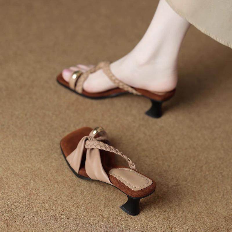 Fashion High Heels Women Clip Toe Slippers Summer Retro Fashion Shoes Designer Dress Elegant Woman Sandals 2025 Trend Brand Mujer Shoes