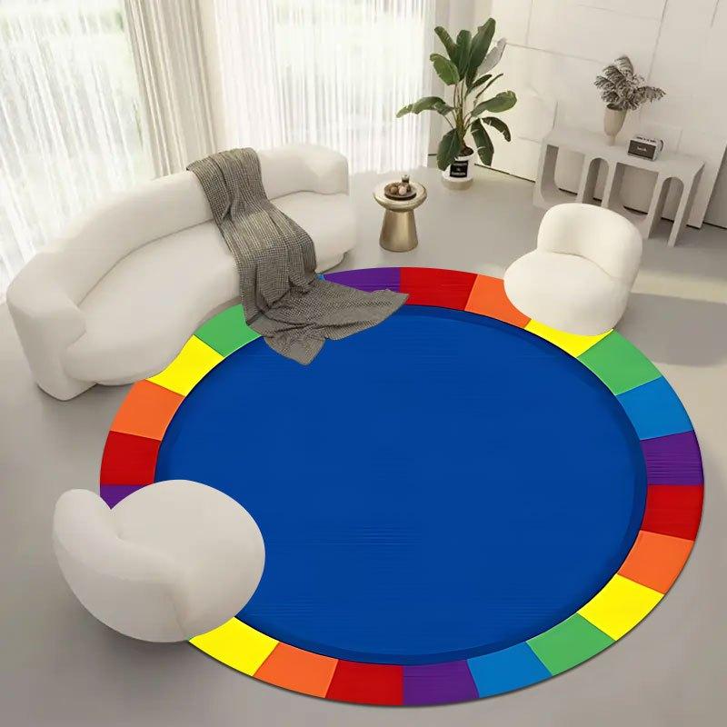 Rainbow border pattern Flannel-printed round floor mats are slip-resistant Suitable living room bedroom terrace garden carpets