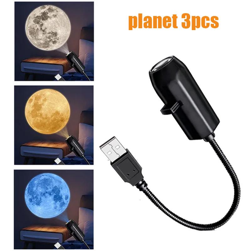 Rotatable LED Night Light USB Christmas Projector Light Earth Moon Planet Projector Switchable Pattern for Christmas Decor