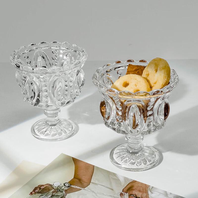 Elegant European Footed Relief Glass Dessert Cups