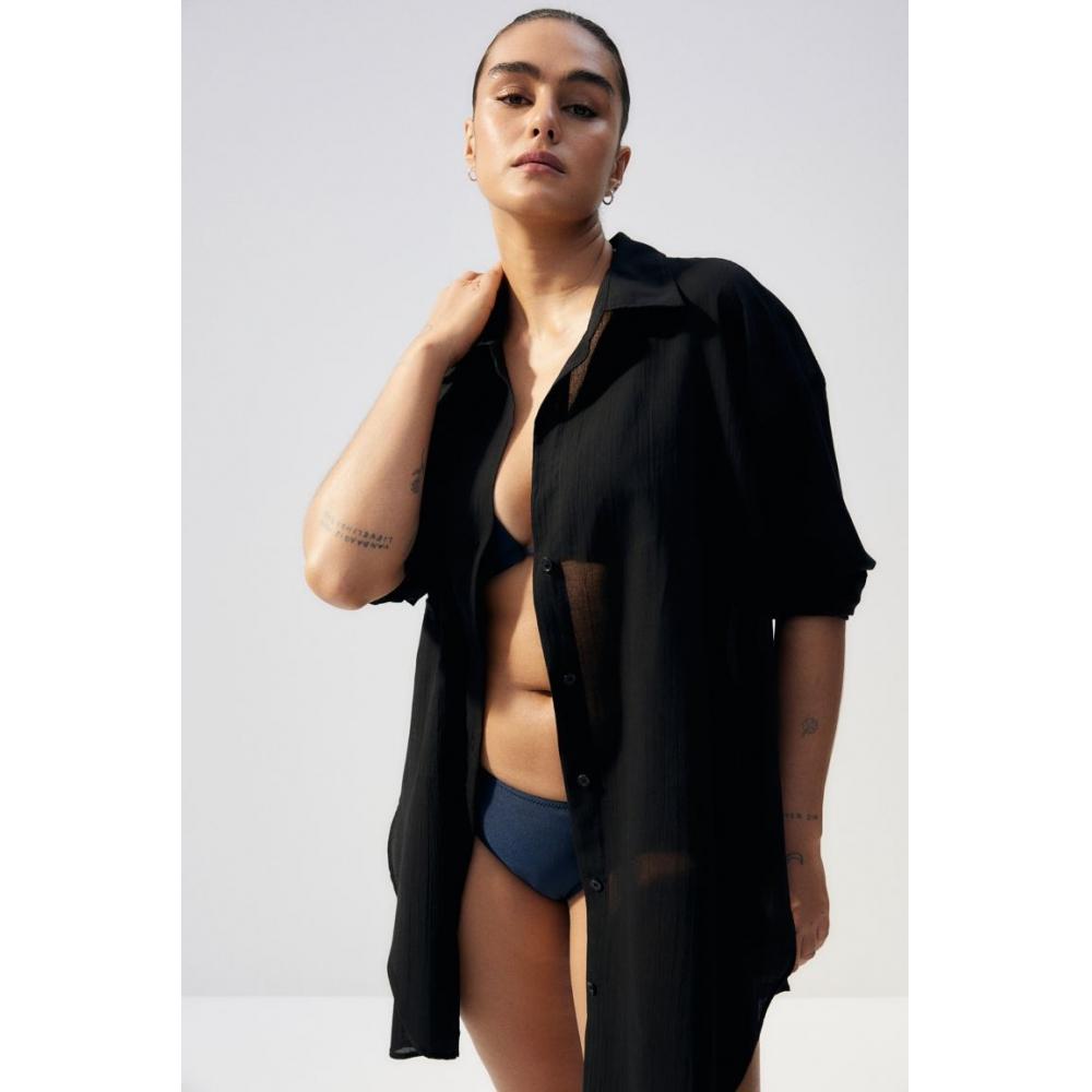 

Длинная хлопковая рубашка HM, черная