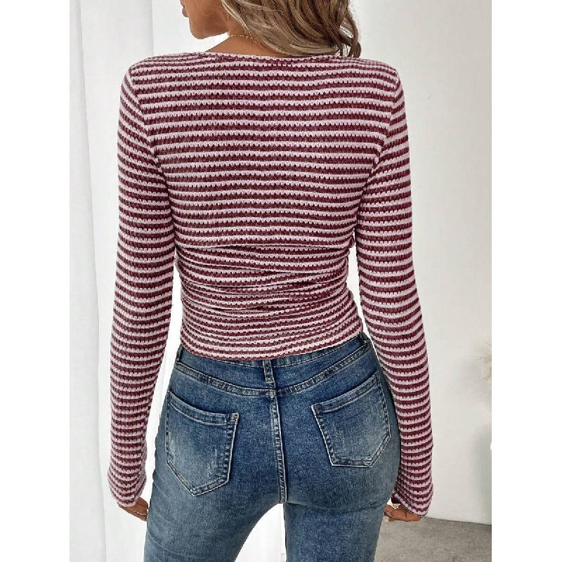 2026 New Model T-Shirt Square Neck Pullover Slim Fit Knit Long Sleeve Women's Base Shirt