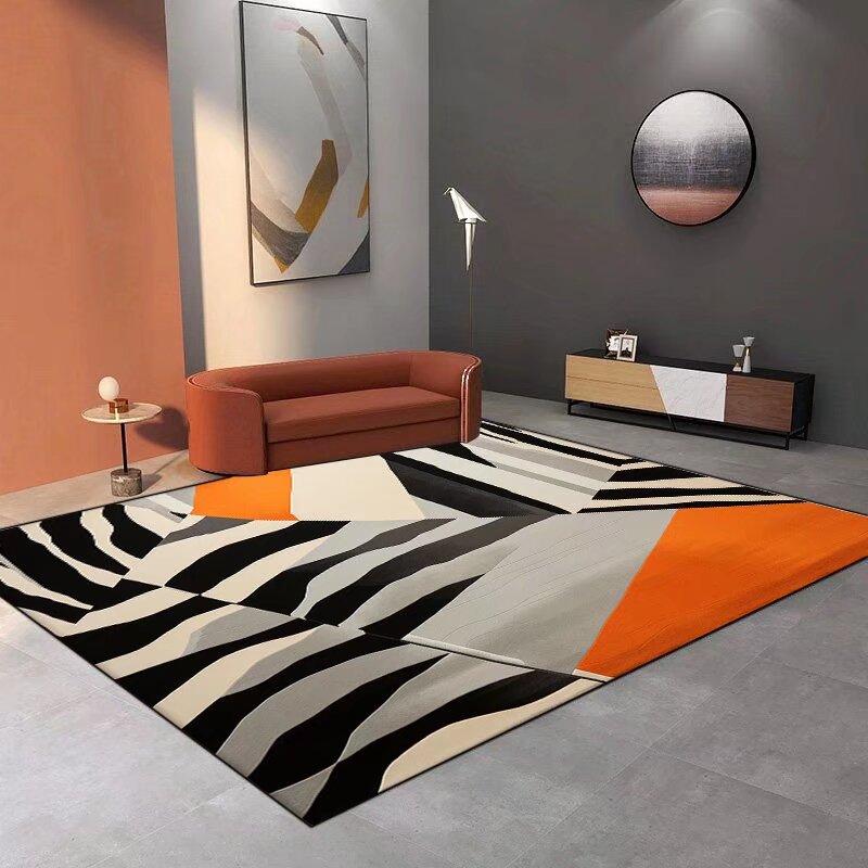 Modern Luxury Geometric Orange Rugs Non-slip Carpets for Living Room Sofa Bedroom Home Decorations Coffee Tables Mat