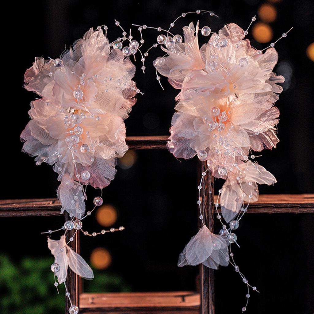Pink Purple Silk Flower Hair Comb with Lace Edge for Bridal Hairstyle Wedding Headpiece for Chinese Hanfu Hair Accessory