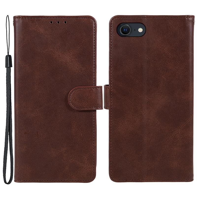 

For iPhone 16e Case Calf Texture Leather Phone Cover Full Shockproof Protection Brown