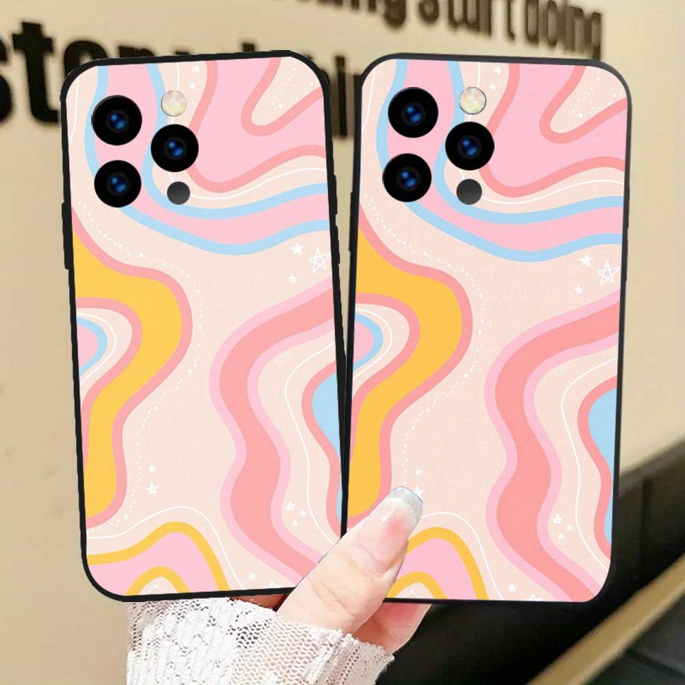 Colorful Waves Phone Case For IPhone 17 Air 16 15 14 13 Pro Max 11 12 Black Silicone Cover