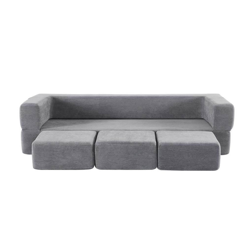 Ebern Designs Convertible Sofa Set with 3 Footrests – Bed of High-resilience Foam, Chenille Floor Sofa for Studio Apartments and Home Offices. Gray