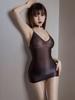 Sexy Women Deep V Neck Oil Shiny Glossy Mini Pencil Dress Sheer See Through Backless Tights  Package Hip Dress Sweet Maid Wear