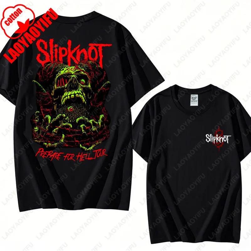 Prepare for Hell Tour Shirt Heavy Metal Cotton Tees Man Rock Band T-shirt Men's Slipknots Double Sided Print Short-sleeve Tops
