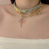Fashion Collar Premium Sweet Green Butterfly Necklace Niche Design Personality Temperament Cross Tassel Clavicle Chain Gifts