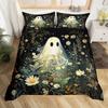 Cute Floral Ghost Duvet Cover Twin King For Boys Girls Room Decor Halloween Theme Bedding Set Boho Flower Print Comforter Cover