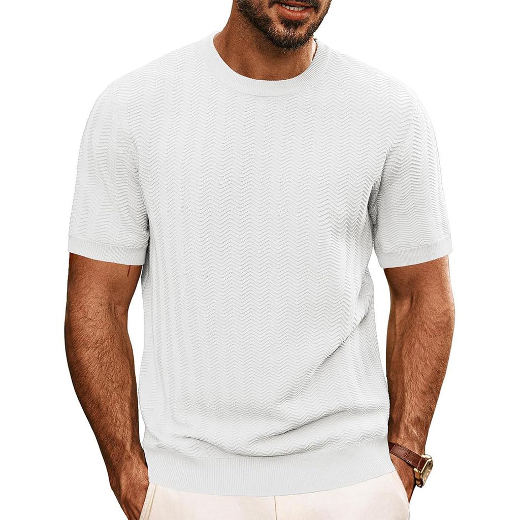 Men's Summer T-shirt Knitted European And American Retro Style Round Neck Long Sleeved Shirt