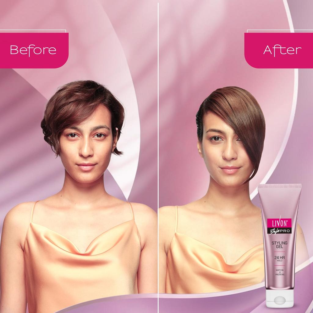Livon Style Pro Hair Styling Gel 100 ml for Men and Women 24-Hour Hold Frizz-Free Glossy Hair
