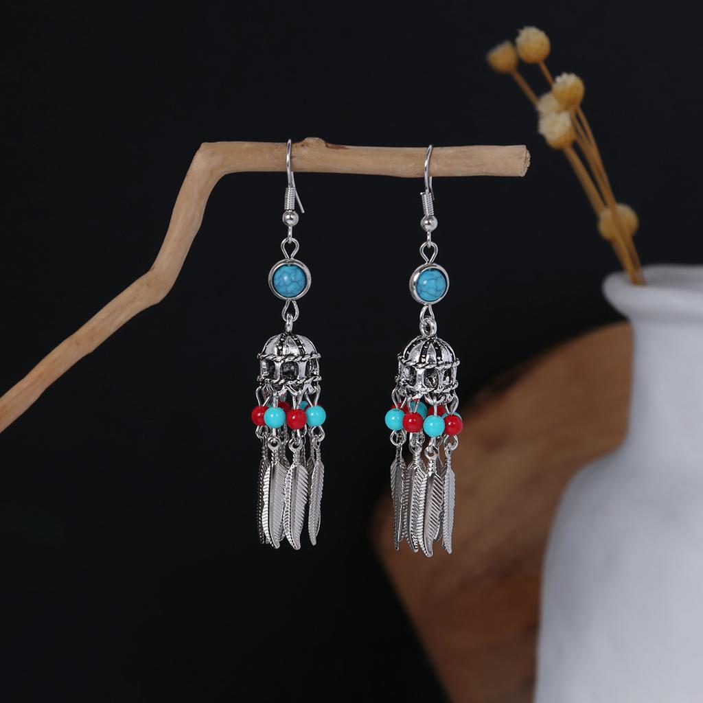 Bohemian Ethnic Style Oval Earrings, Retro Tourist Attractions Ethnic Minority Fringed Beaded Earrings