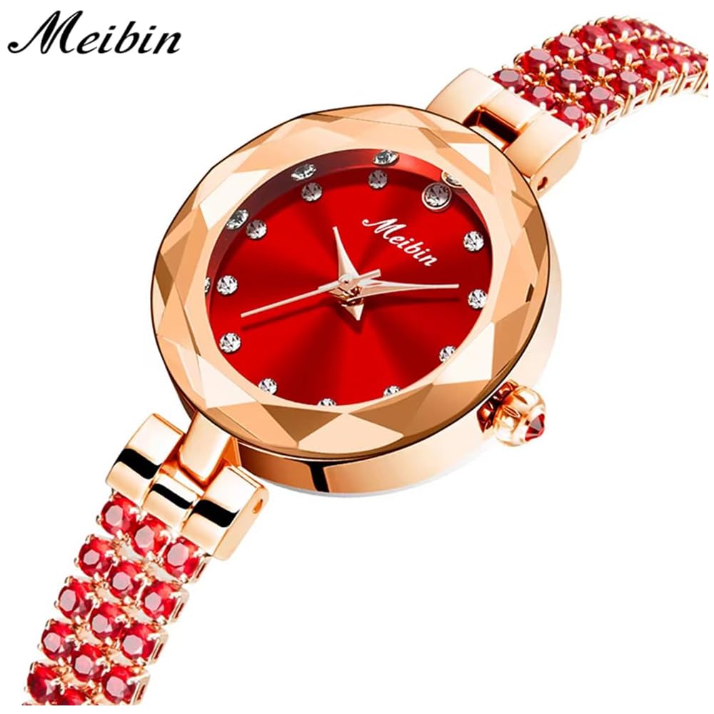 Crystal Women's Waterproof Bracelet Watch Red Simple Quartz Fashionable