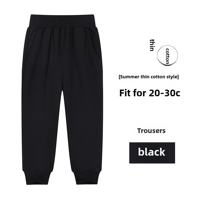 Tmavě modré školní sportovní kalhoty z čisté bavlny pro žáky prvního stupně - chlapci a dívky, volný střih, letní kalhoty.