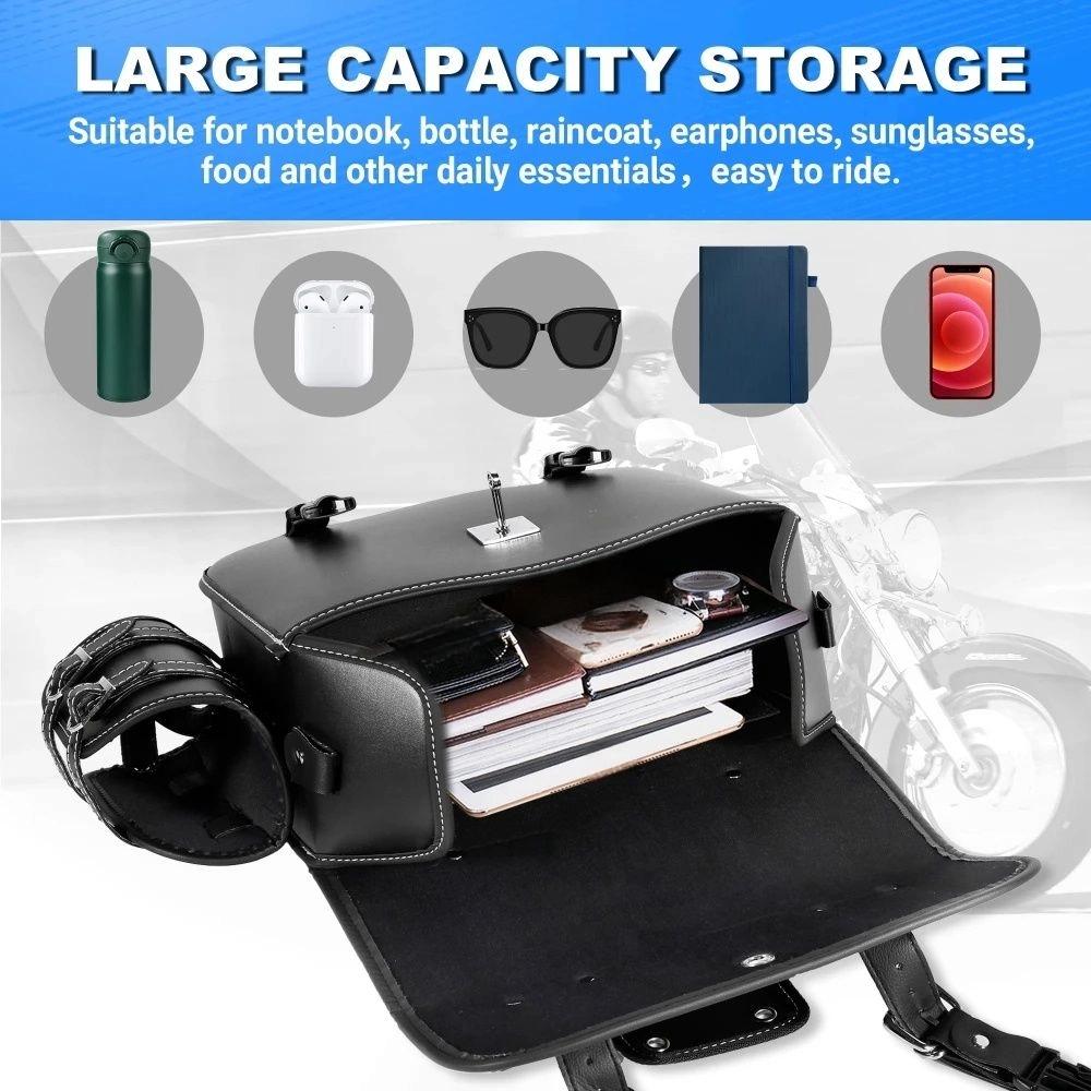 1 Pair Waterproof Saddle Bag Large Capacity PU Leather Motorcycle Bag with Water Bottle Bag Cool Design Motorcycle Side Bag