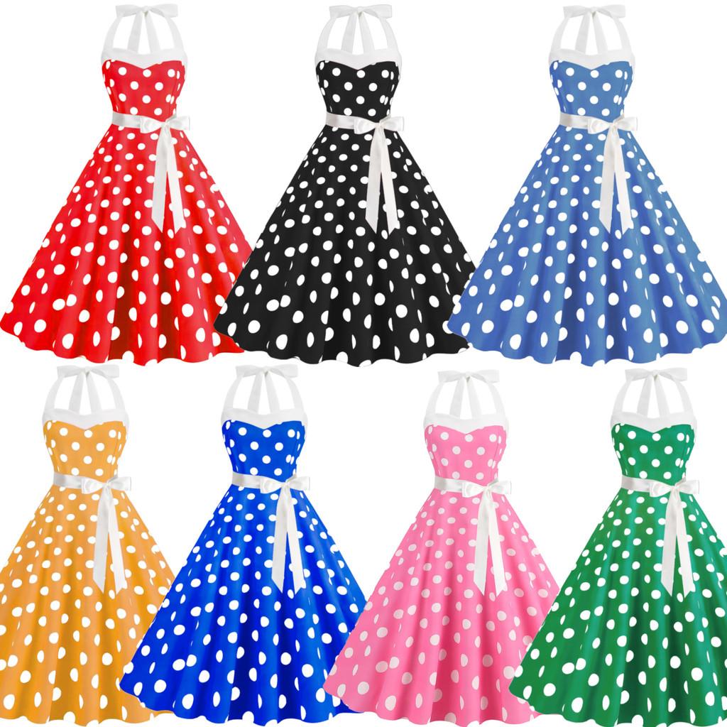 

Женское ретро 50-х 60-х годов Хепберн свинг рокабилли горошек халтер без рукавов миди платье для невесты свадебное платье невесты подружки невесты вечерние платья S
