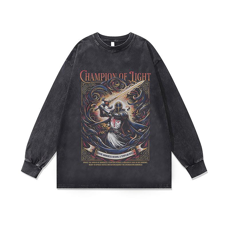 Amerikanische Trendmarke Vintage Retro Racing Digitaler Direktdruck Reine Baumwolle Gewaschen Locker Langarm-T-Shirt Herren