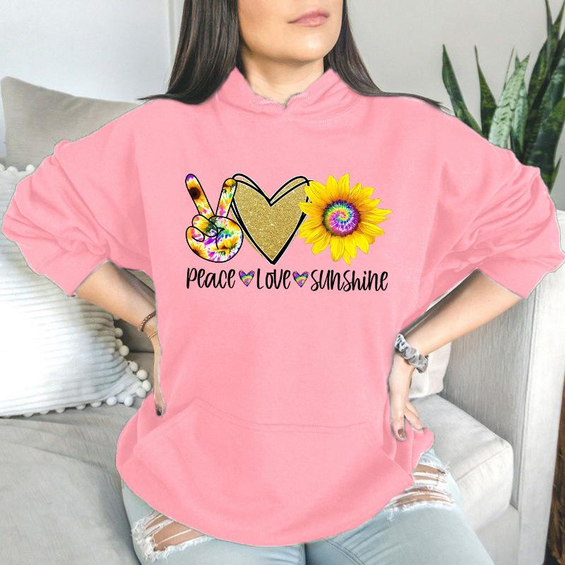 Autumn And Winter Peace Love Sunshine Letter Pattern Printing Back Collar Velvet Hooded Sweater Women