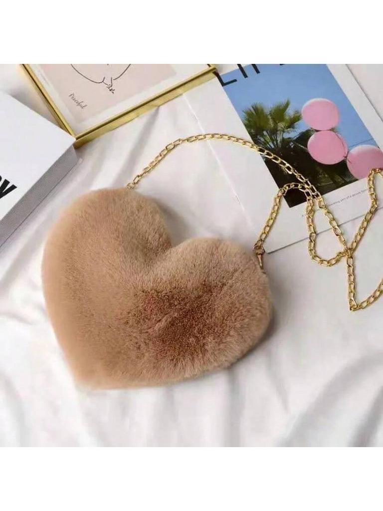 Fur Chain Plush Bag Cross-body Bag Peach Heart Heart Bag Valentine's Day Birthday Gift Bestie Handbag Purses and Handbags